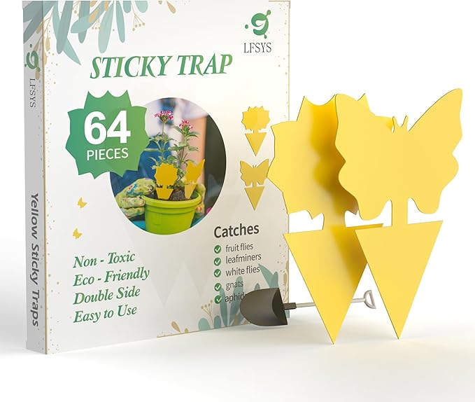 LFSYS 100 Pcs Yellow Sticky Traps for Gnat, Fruit Fly, White Fly, Aphid, Leaf Miner, Indoor Safe for Plants