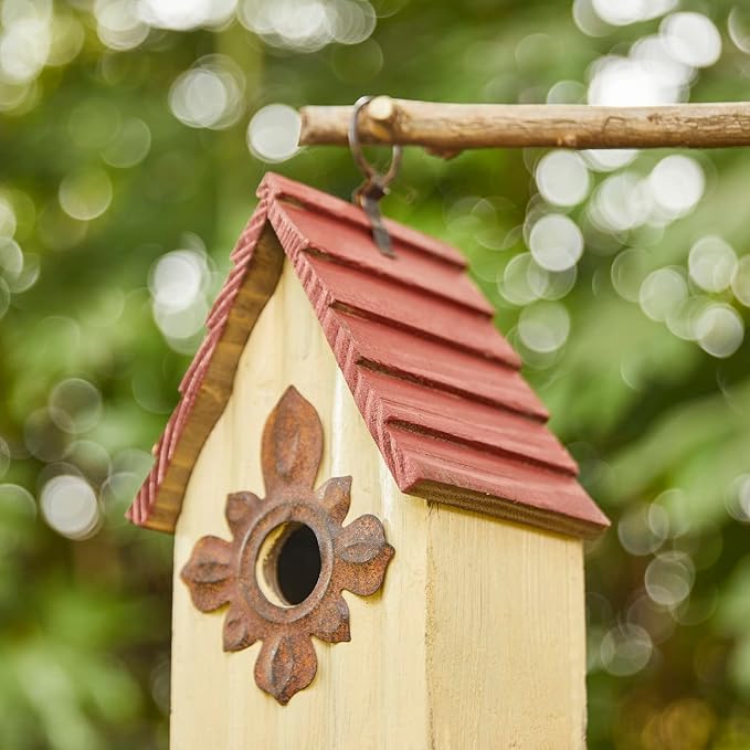 Glitzhome Bird Houses for Outside, Wooden Bird House Hanging Garden Birdhouse for Outdoors, Rustic Bird House for Bluebird Cedar Wren Chickadee Sparrow Bird Nest Box for Garden Patio -9" H