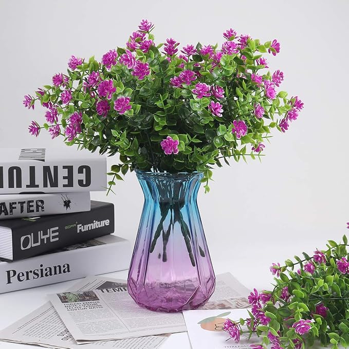 RECUTMS 8 Bundles Artificial Flowers Outdoor UV Resistant Plants Fake Greenery Foliage Shrubs for Indoor Outside Hanging Plants No Fade Faux Plastic Plants Garden Porch Window Box Décor (Fuchsia)