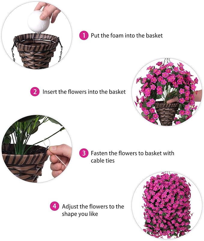 Artificial Silk Hanging Flowers Plants Baskets for Outdoor Decoration, Spring Outside Decoration, Fake UV Resistant Look Real Fuchsia Orchid Trailing Vines for Porch Patio Home
