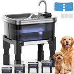 9L/2.38Gal Dog Water Fountain Elevated with 4-Height Adjustable Stand, FeelNeedy Large Pet Water Dispenser with Durable Ultra-Quiet Pump & 304 Stainless Steel Tray, Water Fountain for Dogs Indoor