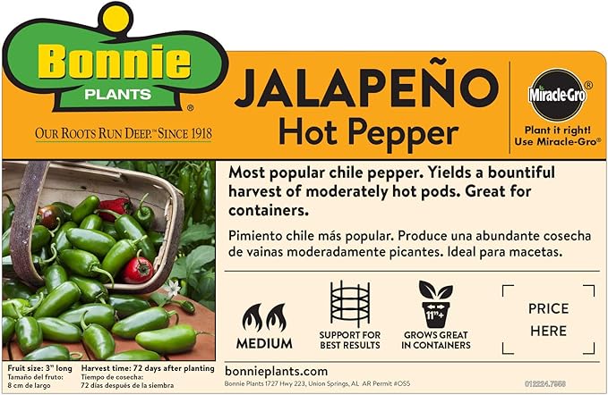 Bonnie Plants Sweet N' Heat Pepper Plant Kit (4-Pack), Live Plants, Heavy Yielding Plants, Green Bell, Jalapenos, Banana & Habanero Peppers