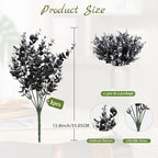 RECUTMS Black Artificial Flowers, 12 Pcs Fake Outdoor UV Resistant Plants Faux Plastic Greenery Shrubs Indoor Outside Hanging Planter Flower Decoration, Garden Decor (Black+White Eucalyptus)