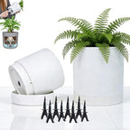 GreenShip Planter Set of 2 (15.7" &13.7") – Cylinder Planters with Drainage Hole and Planter Saucer, Jun Porcelain Clay & Recycled Resin, Decorate Home,Office & Outdoor,White pots