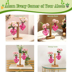 XXXFLOWER Plant Terrarium Propagation Station, Gifts for Mom Daughter Wife Plant Lover, Hydroponic Planter Bulb for Home Office Garden Decoration - 2 Pink Love Bulb Vase with Wooden Stand