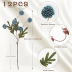 12Pcs Fake Kiku Flowers, Artificial Small Chrysanthemum Balls with Stems, Faux Silk Mini Pompon Mums for Vase Floral Arrangement DIY Bouquets Wedding Party Table Centerpieces Home Decor (No Vase)