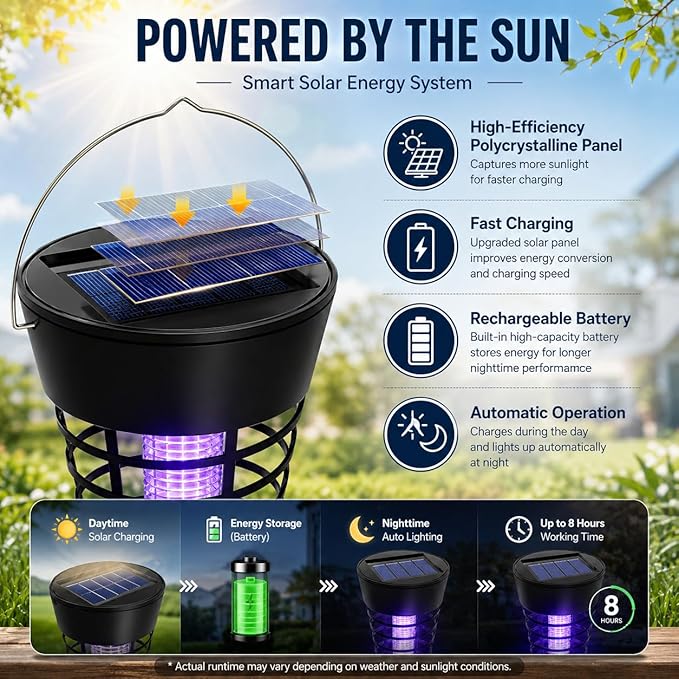 Solar Mosquito Zapper Outdoor 4 Pack, 2-in-1 Mosquito Trap Light Used to Keep Away Gnat Small Flying Insect,Waterproof Bug Zapper for Outside,Solar Fly Zapper for Patio Garden Backyard
