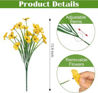 Bassion 24 Bundles Artificial Flowers for Outdoors Decoration, UV Resistant Yellow Silk Fake Faux Flowers Artificial Plants for Outside Window Box Porch Garden Home Decor