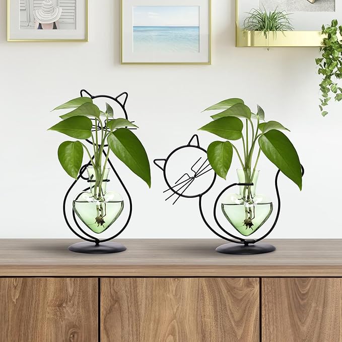 Plant Terrarium Plants Propagation Station Cat Lover Gifts for Women Home Office Decor Cat Desk Accessories