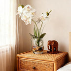 Jusdreen White Orchid Centerpiece in Glass Vase, 14.5 Inch Artificial Phalaenopsis with Potting for Home Office Decor, Table Centerpiece