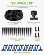 HIRALIY 59FT Greenhouse Misting Drip Irrigation Kit, Quick Connector Design, Irrigation System with 1/4" Tubing and Adjustable Nozzles for Hanging Plants, Garden Watering System for Raised Bed
