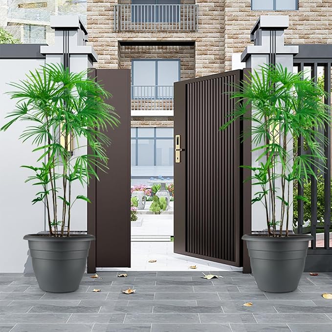 3 Pack 16 Inch Large Plant Pots with Rolling Saucers & Drainage Holes,Heavy Duty Plastic Planters for Indoor Outdoor Plants,Large Flower Pots with Wheels for Tall Plants(Black)