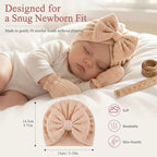 8 Sets Newborn Baby Girl Hats & Mittens, Cotton Preemie Hospital Bow Cap, No Scratch Gloves,Infant Beanies 0-3 Months
