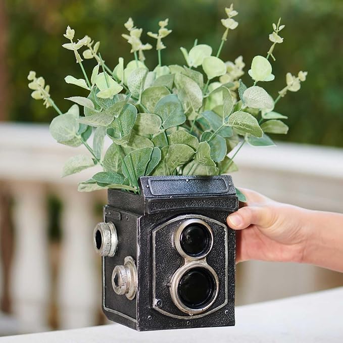 Camera Decorative Planter Plant Gift - Desk Decor Succulent Pot for Indoor Plants Vintage Camera Home Shelf Office Decor Small Flower Pot with Drainage