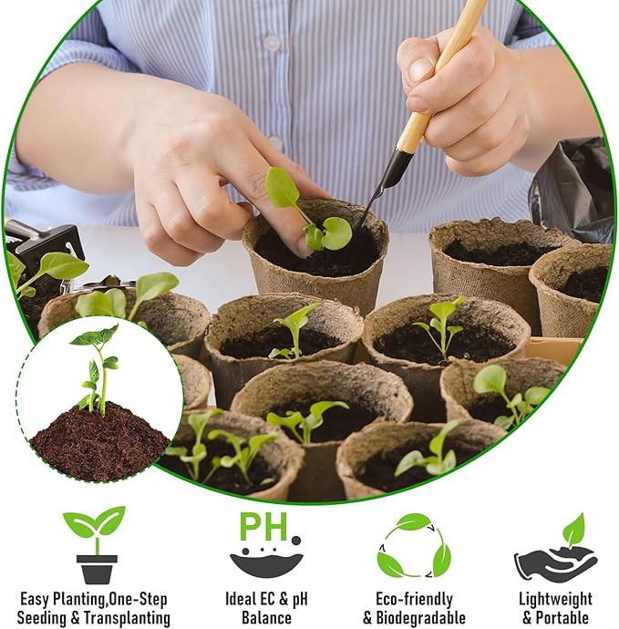 Riare 50 Pcs 40mm Organic Coco Coir Seed Starter Soil, Compressed Coconut Coir Potting Soil Mix for Seed Starting, Coconut Fiber Pellet for Planting Indoor & Outdoor Plants, Vegetables, Garden