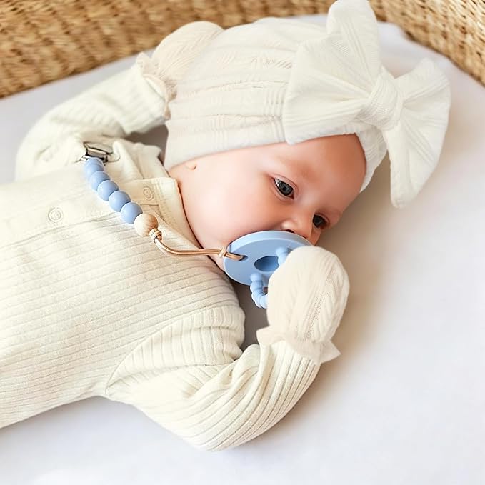 BQUBO Baby Turban Hats and Mittens Set Newborn Infant Hospital Hats Caps with Bows for Baby Boys Girls 0-12 Months