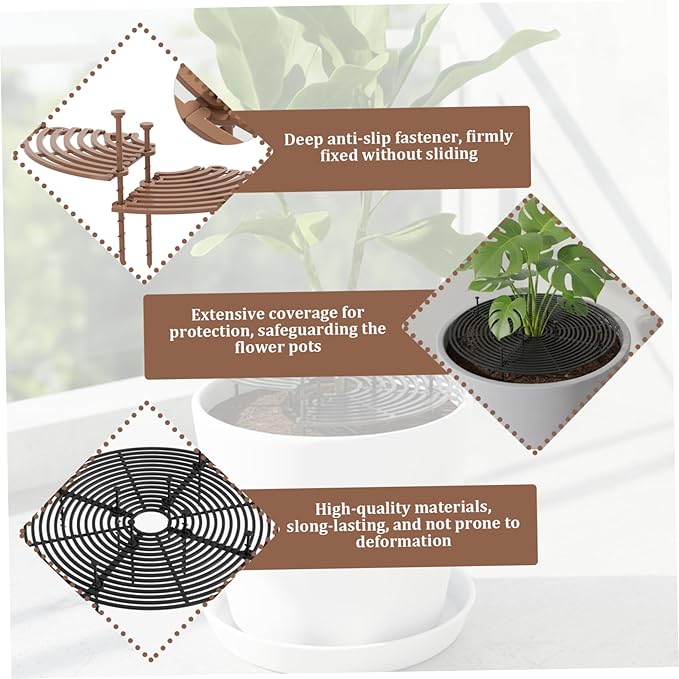 2Pcs Plant Pot Cover, 12" Plant Protector Grid with Clips Indoor Outdoor Flower Pot Cover to Deter Digging Pets & Weeds, Black & Brown| Protector from Cats Indoor