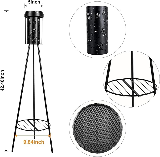 RGB Dragonfly Projection Solar Floor Lamps Outdoor, Metal Floor Light with Plant Stand,42.48" Decorative Waterproof Lighting for Garden,Patio,Porch,Yard,Deck,Black,2 Pack