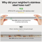 SPECILITE 125ft 304 Stainless Steel Garden Hose Metal, Heavy Duty Water Pipe with Nozzles for Yard, Outdoor - Flexible, Never Kink & Tangle, Puncture Resistant (Sliver)