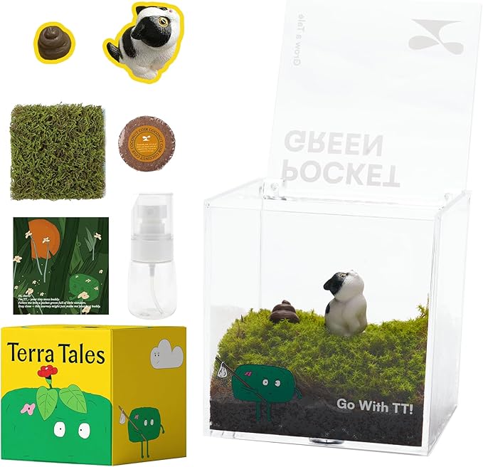 DIY Moss Terrarium Kit, 4 * 4 * 4 inch Acrylic Cube Mini Garden with Live Star Moss, Soil, Paid Pooping-Craft Kit for Adults and Teens, Relaxing Desk Decor & Unique Gift for Home or Office
