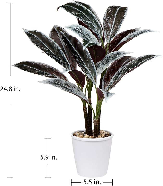 Briful 24.8" Artificial Cordyline Fruticosa Plant Decorative Indoor Tropical Fake Plants in White Pot for Home or Office
