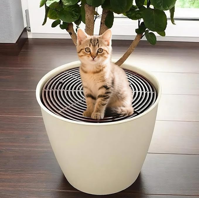 YGAOHF Soil Cover for Indoor Plants, 2 Pcs 20.8" and 3 Pcs 11.8" Plant Pot Grid Cover Protectors from Animals with Stakes, Plastic Cuttable Flower Cover for Cat Digging Stopper, Baby Safety, Brown
