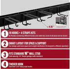 99" Garage Tool Organizer Wall Mount, 28 Pack Heavy Duty Wall Mount Garage Storage Rack Carries1000 lbs, Metal Wall Mount Tool Hanger for Shovels, Rakes, Fits 16" Wall Studs (6 Panels)