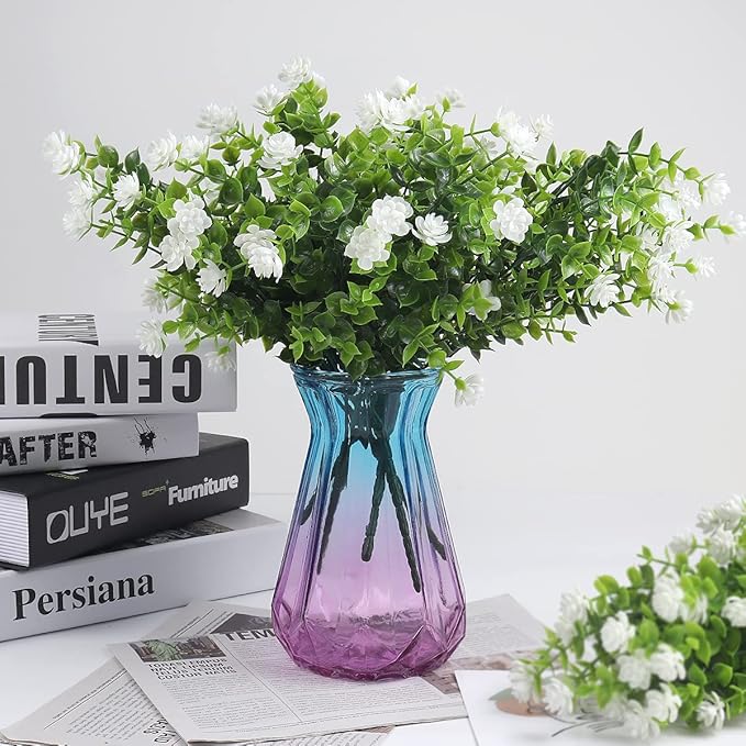 RECUTMS Artificial Flowers, Fake Boxwood Outdoor UV Resistant Plants Artificial Springs Flowers Eucalyptus Greenery Shrubs Bridal Wedding Bouquet for Home Garden Party Wedding Decoration(White)