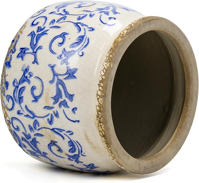 Dosayes Flower Pot,Vintage Ceramic Pot for Planter with Drainage Holes, 6.29 inch Ice Crack Glazed Indoor Planters Pot for Indoor,Tuscan Home Decor,Gardening Gifts,Blue and White (Tropical)
