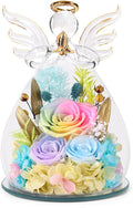 FIACO Gifts for Women Birthday Preserved Rose Forever Flower in Glass Angel Figurines Fresh Flowers for Delivery Prime for Mom Real Orange Roses for Grandma Sister Wife Her from Daughter
