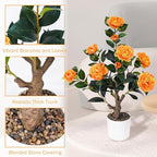 Caxchiling 2FT Artificial Camellia Tree, Small Fake Tree for Outdoor Indoor, Plastic Potted Plants for Home Office, Tabletop Desk Orange Flower Plants (1 Pack)