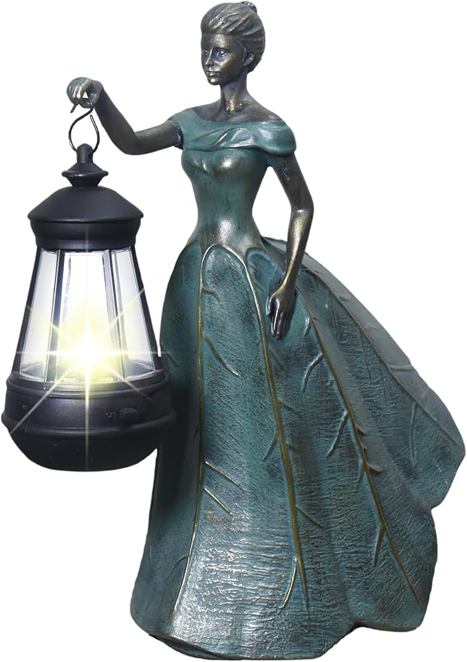 Sheaifun Fairy Garden Statue Solar Garden Decor Resin Fairy Statue with Lights Angel Fairy Decor Outdoor Yard Statues Gardening Gifts for Women 9.5x5.5x11.5 Inch
