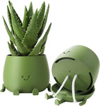 TOPOLA Happy Face Planter, 5.2 Inches Plastic Plant Pot, Self Watering Plant Pot with Drainage Holes for Indoor Outdoor, Succulent Pot, Funny Flower Pot, Dark Green