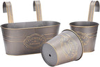 PerGar Vintage Metal Iron Wall Hanging Flower Pots, Rustic Planter Bucket Herb Flower Plant Holder with Detachable Hooks & Drainage Hole for Railing Fence Balcony Deck Garden Home Decoration, Set of 3