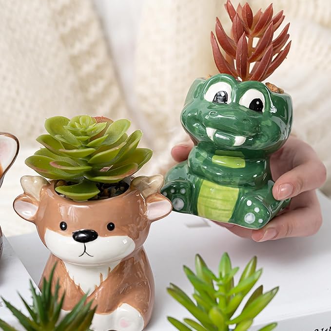 DIYOMR Cute Animals Planter, Mini Ceramic Cartoon Animal Shaped Succulent Flower Pot Indoor Air Plants Holder, Smooth Shiny Decorative Flower Cactus Planter - Plants Not Included (Koala)