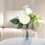 AFRITEE Faux White Silk Flower Arrangements - Centerpiece Table White Rose Flower Bouquet in Small Vase Set for Home Indoor Dining Room Wedding Centerpieces Coffee Table Decor