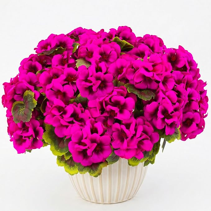 lovemoon 16 Pcs Artificial Geranium Plant Realistic Silk Flowers for Outside UV Resistant Faux Geraniums Flowers for Indoor Outdoor Home Garden Office Decoration (16, Rose Red)