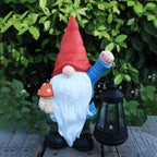 Garden Gnomes Statue with Solar Outdoor Lights, Resin Outdoor Solar Gnome Decorations for Yard Garden, Patio Gnome Gifts for Mom (Art Deco)