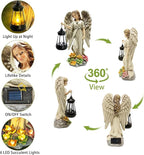 Solar Garden Statue Angel Figurine - 11.8 Inch Fairy Garden Angel Decor with Hanging Solar Lanterns and Succulent LED Lights for Balcony Patio Lawn Yard Ornaments, Mothers Day Gifts for Women Mom