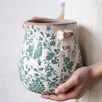 Xiaan Jiaju Tuscan Ceramic Planters and Kitchen Utensil Holder, 6.68 Inch Vintage Plant Pots with Drainage for Indoor/Outdoor, Country Cottage Vase for Home Garden Decor, Gifts for Plant Lovers, Cyan