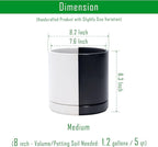 D'vine Dev 8.2 Inch Ceramic Planter Pot with Drainage Hole and Saucer, Indoor Cylinder Round Planter Pot, Split Monochrome Black & White, 94-O-D-0