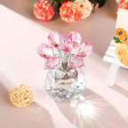 YWHL Handmade Crystal Pink Rose Flower Figurine with Round Vase, Rose Gifts for Girlfriend Wife Sister, Romantic Gifts for Mom on Mother's Day Birthday Anniversary, Wedding Home Decorations