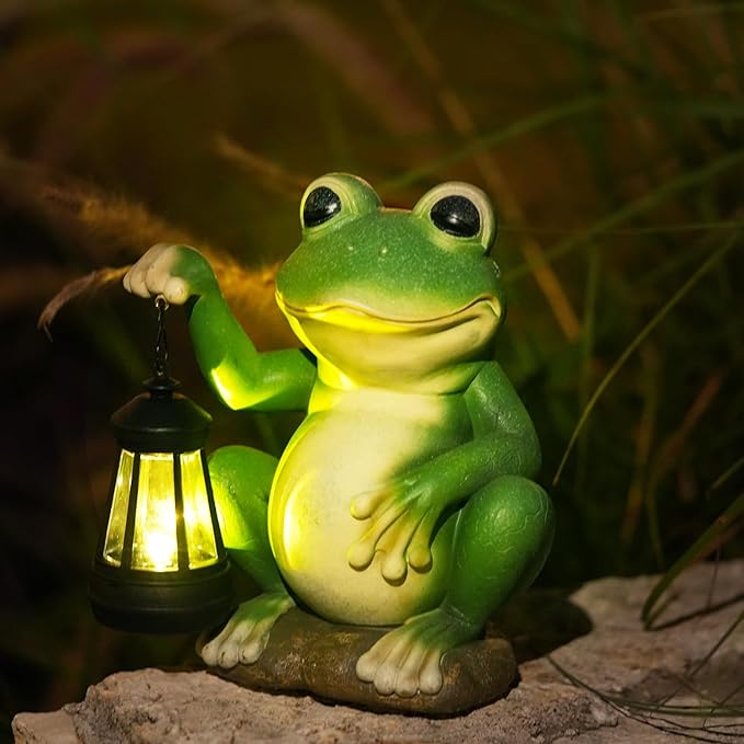 Glowing Garden Frog Outdoor Decor Cute Animal Outdoor Statue for Yard Patio Ornaments, Solar Frog Garden Decor for Birthday Housewarming Gifts for Woman, Mom, Grandma