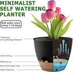 Plant Pots 10/9/8/7.5/7 Inch Self Watering Pots, Set of 5 Plastic Planters with Drainage Holes and Saucers,Plastic Flower Pots,Nursery Planting Pot for Indoor Out Door Plants(Black Brown)