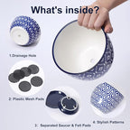 Selamica Ceramic Plant Pots, Indoor Flower Pots for Indoor Plants, 3.5+4.6+5.5 Planters with Drainage Hole & Saucer, Set of 3, Home Decor, Vintage Blue