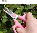 Leize Flower Scissors, Premium Thickened Stainless Steel Floral Shears, Strong Pruner for Flowers, Branches and Leaves (Pink Slender 2pics)
