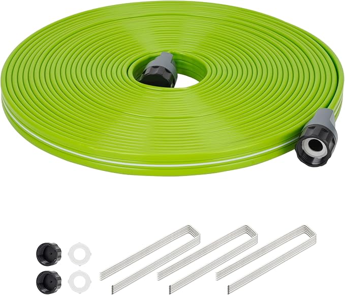 Sprinkler Soaker Hose 50FT with Holes, Garden Watering Hose with Stakes, Drip Hose Sprinkler, Efficient Saving Water for Lawn Garden and Yard, Leakproof