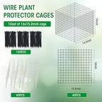 Zubebe 10 Pack Small Wire Plant Protectors Square Plant Protectors from Animals Mesh Cage Chicken Wire Cloche for Shrubs with Ground Stakes and Nylon Ties(Thickness 2mm,Dark Green)
