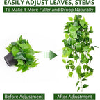 LOYWREE 35.4in Artificial Plants in Black Pot Realistic Fake Hanging Potted Greenery with Faux Ivy Vine & Pothos - Ideal for Shelf, Home, Office, Indoor & Outdoor Garden Decor