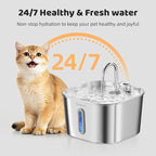 SARPAWS Cat Water Fountain Stainless Steel, 2.2L/74oz Pet Water Fountain for Cats Indoor, Ultra Quiet Cat Fountain for Cats and Small Animals, Cat Fountain for Drinking with 2 Filters & 2 Sponges